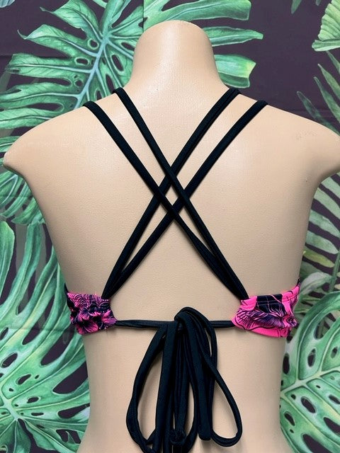 Maxi Halter Pink Black Hibiscus