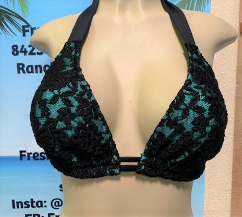 SALE Lola Double String Bikini Top Mint Black Lace