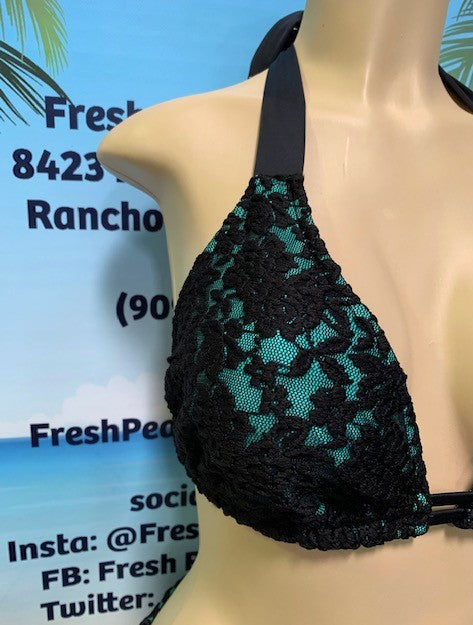 SALE Lola Double String Bikini Top Mint Black Lace