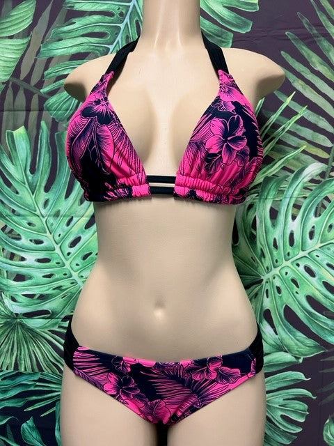 Paradise Bikini Bottoms Pink Black Hibiscus