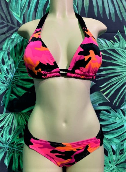 Paradise Bikini Bottoms Pink Black Camouflage