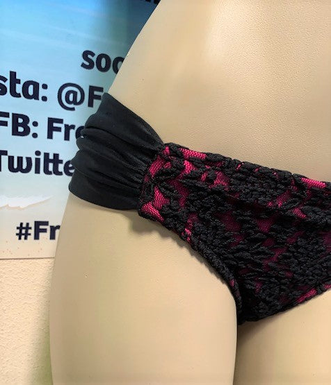 SALE Paradise Bikini Bottoms Hot Pink Black Lace