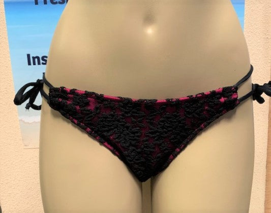 SALE Cabo Tie Side Bottoms Hot Pink Black Lace