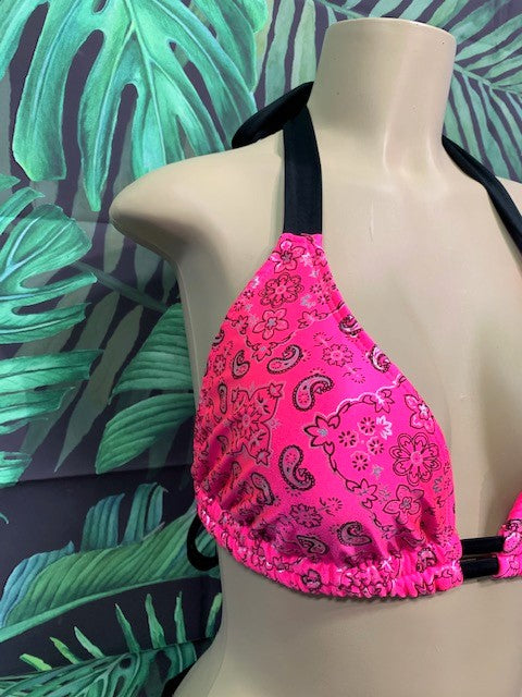 Lola Double String Bikini Top Hot Pink Bandana