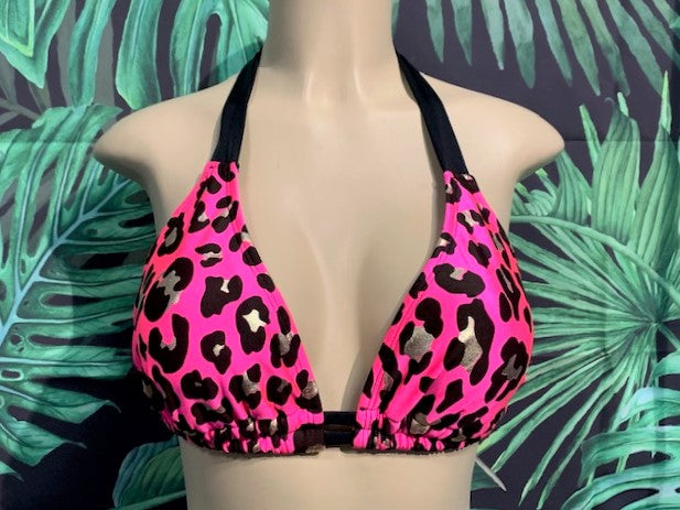 Lola Double String Bikini Top Pink Gold Cheetah