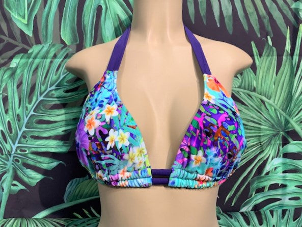Lola Double String Bikini Top Purple Hawaiian