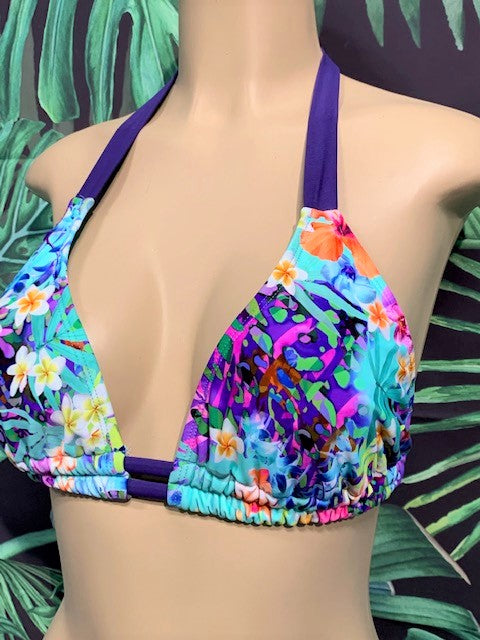 Lola Double String Bikini Top Purple Hawaiian