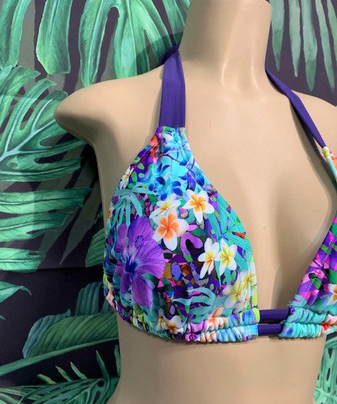 Lola Double String Bikini Top Purple Hawaiian