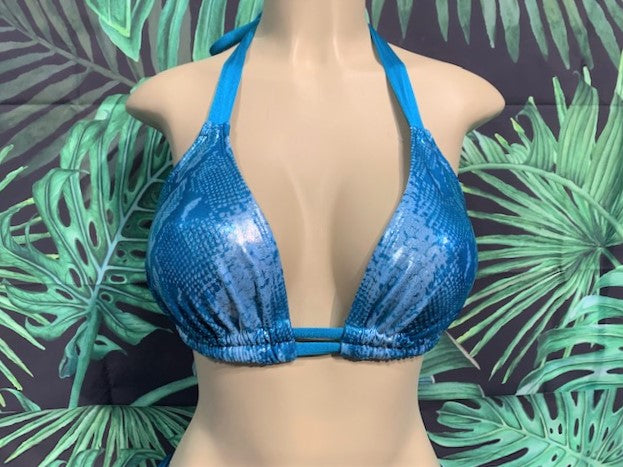 Lola Double String Bikini Top Blue Python