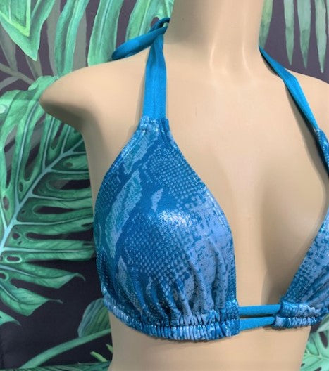 Lola Double String Bikini Top Blue Python