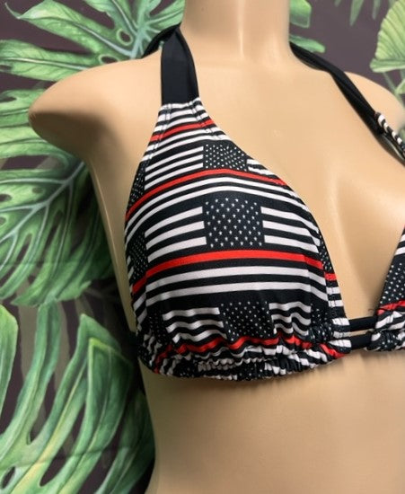 Lola Double String Bikini Top Red Line Flag