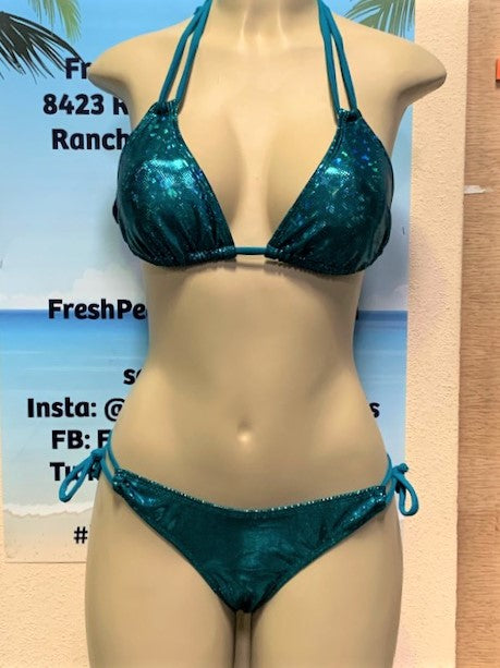 Cabo Tie Side Bottoms Teal Hologram