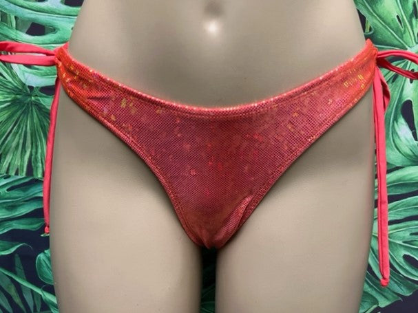 Thong To Tie Bottoms Coral Gold Hologram