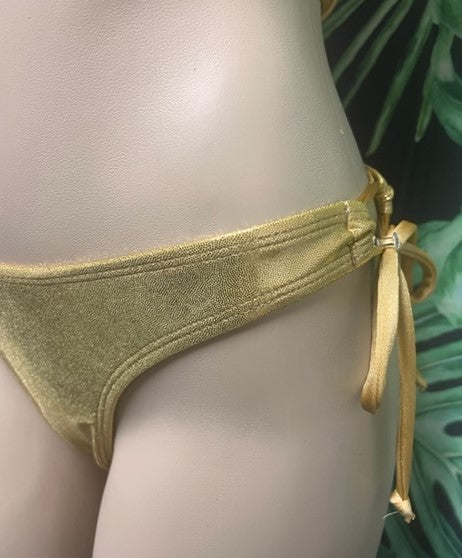 Thong To Tie Bottoms Gold Metallic
