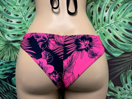 Tonga Bikini Bottoms Pink Black Hibiscus
