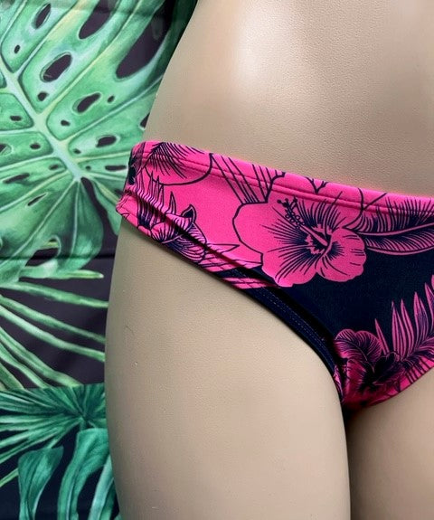 Tonga Bikini Bottoms Pink Black Hibiscus