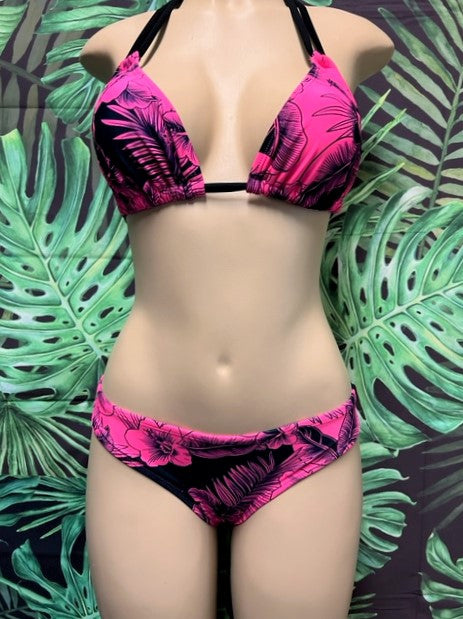 Tonga Bikini Bottoms Pink Black Hibiscus