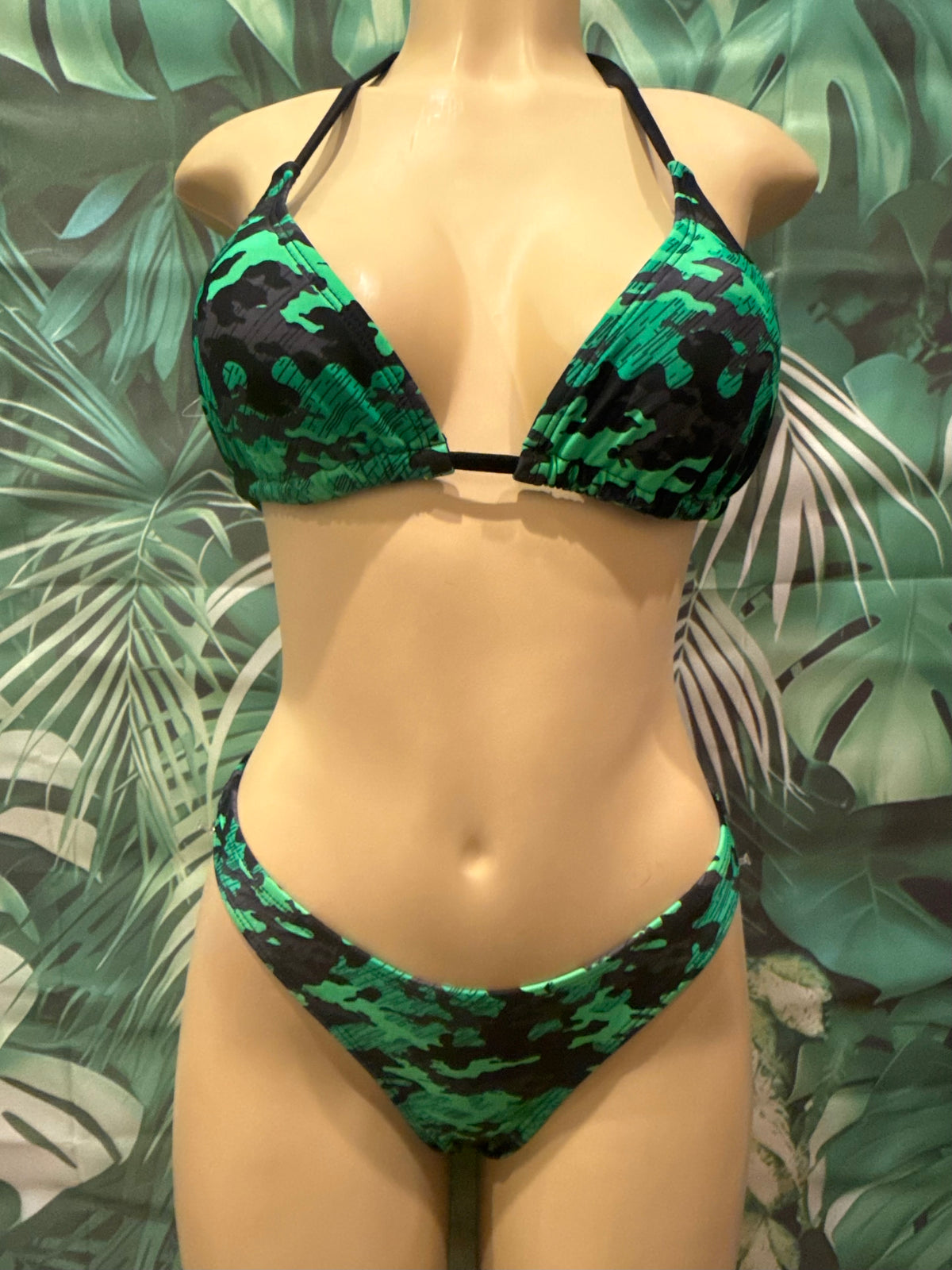 Lyla Triangle Top Black Green Camouflage