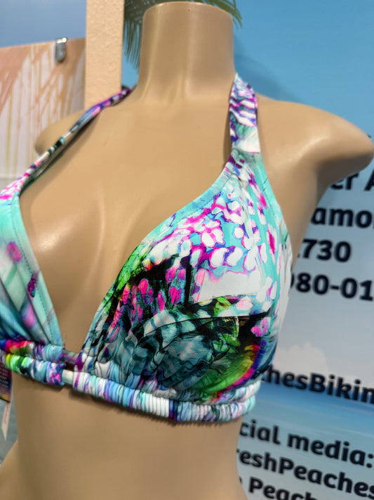 Lola Double String Bikini Top Aqua Acid