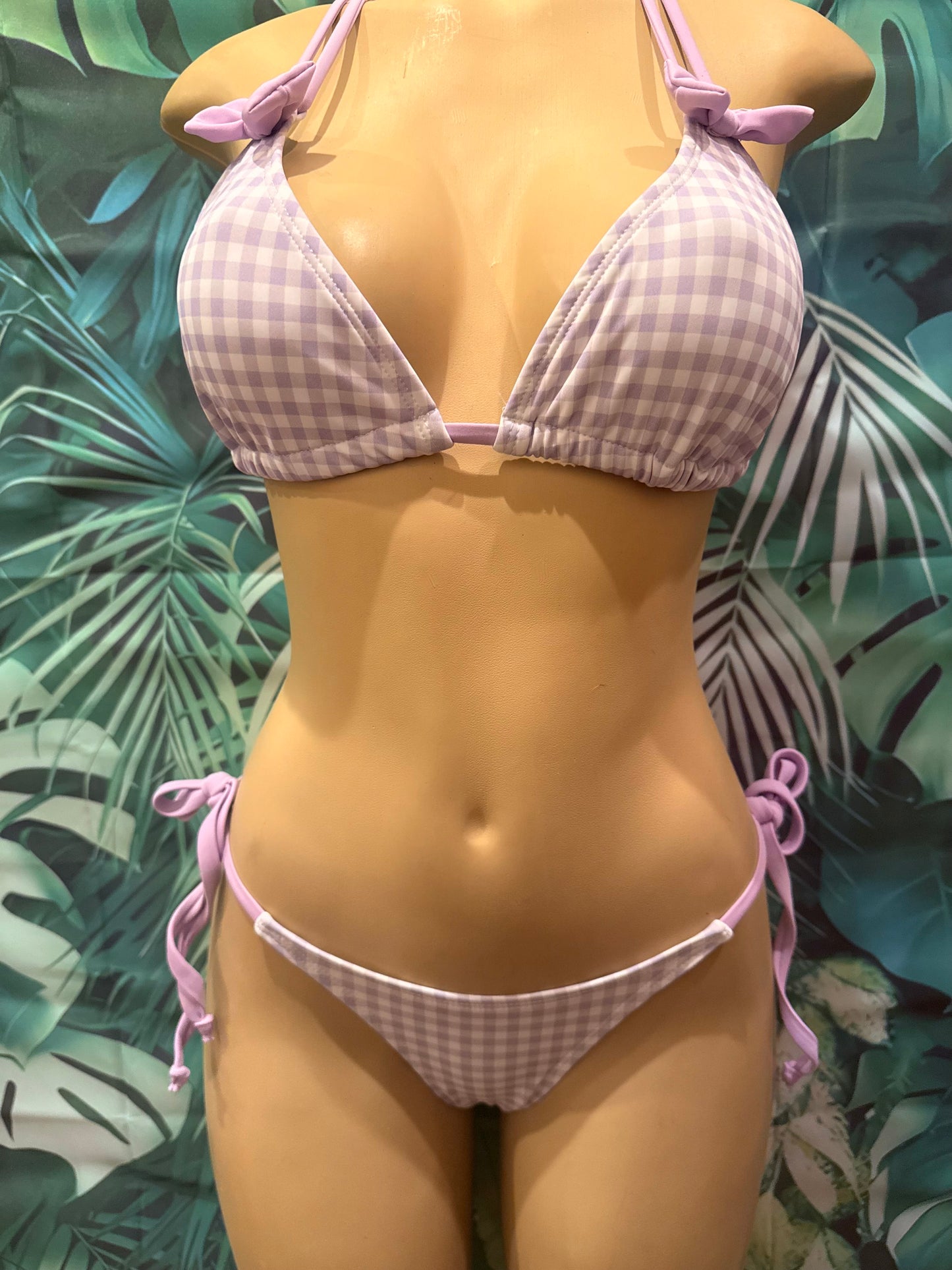Tulum Thong Bottoms To Tie Purple Cowgirl Gingham with Bow