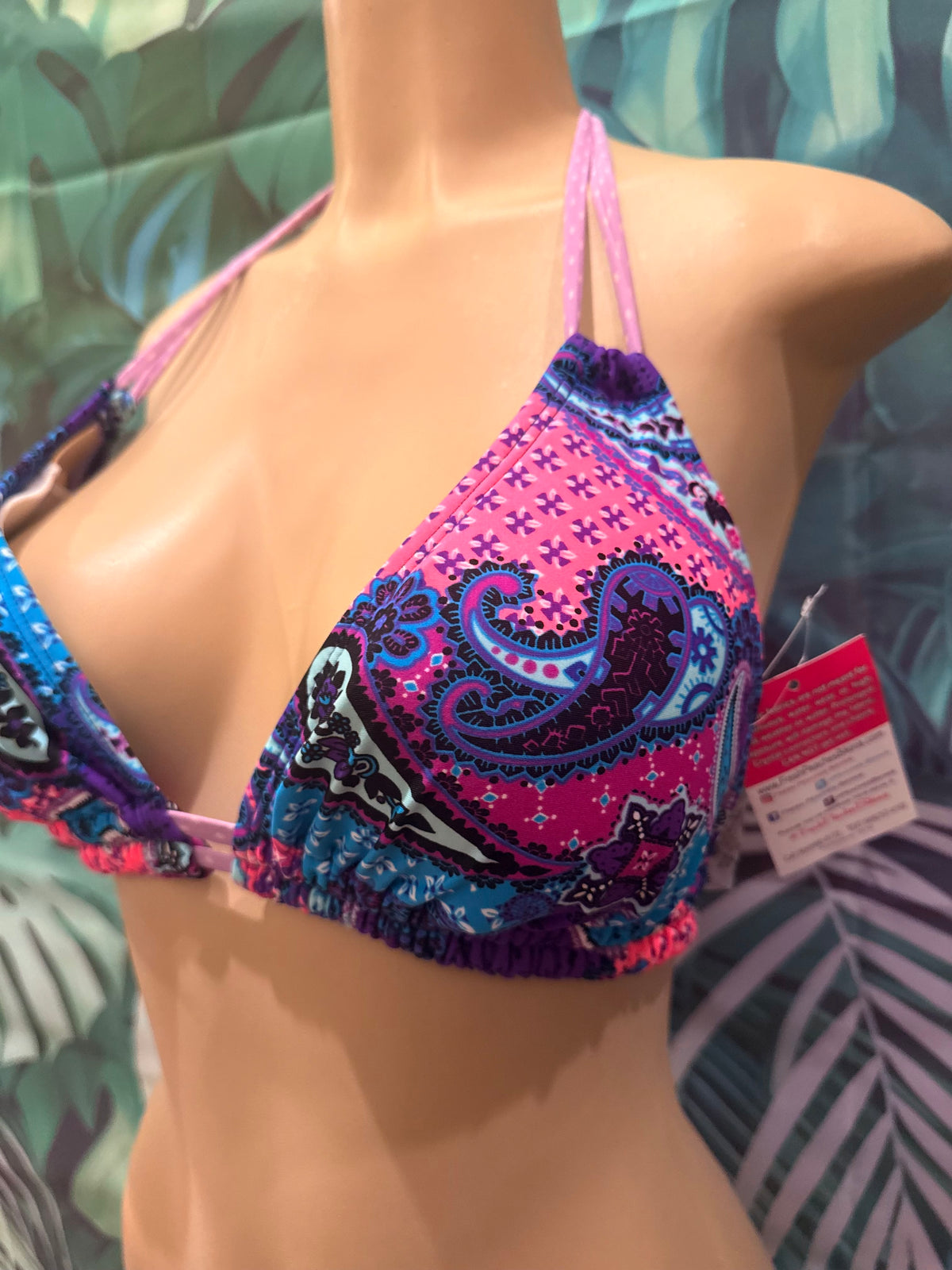 Lolita Double String Bikini Top Purple Patchwork Paisley