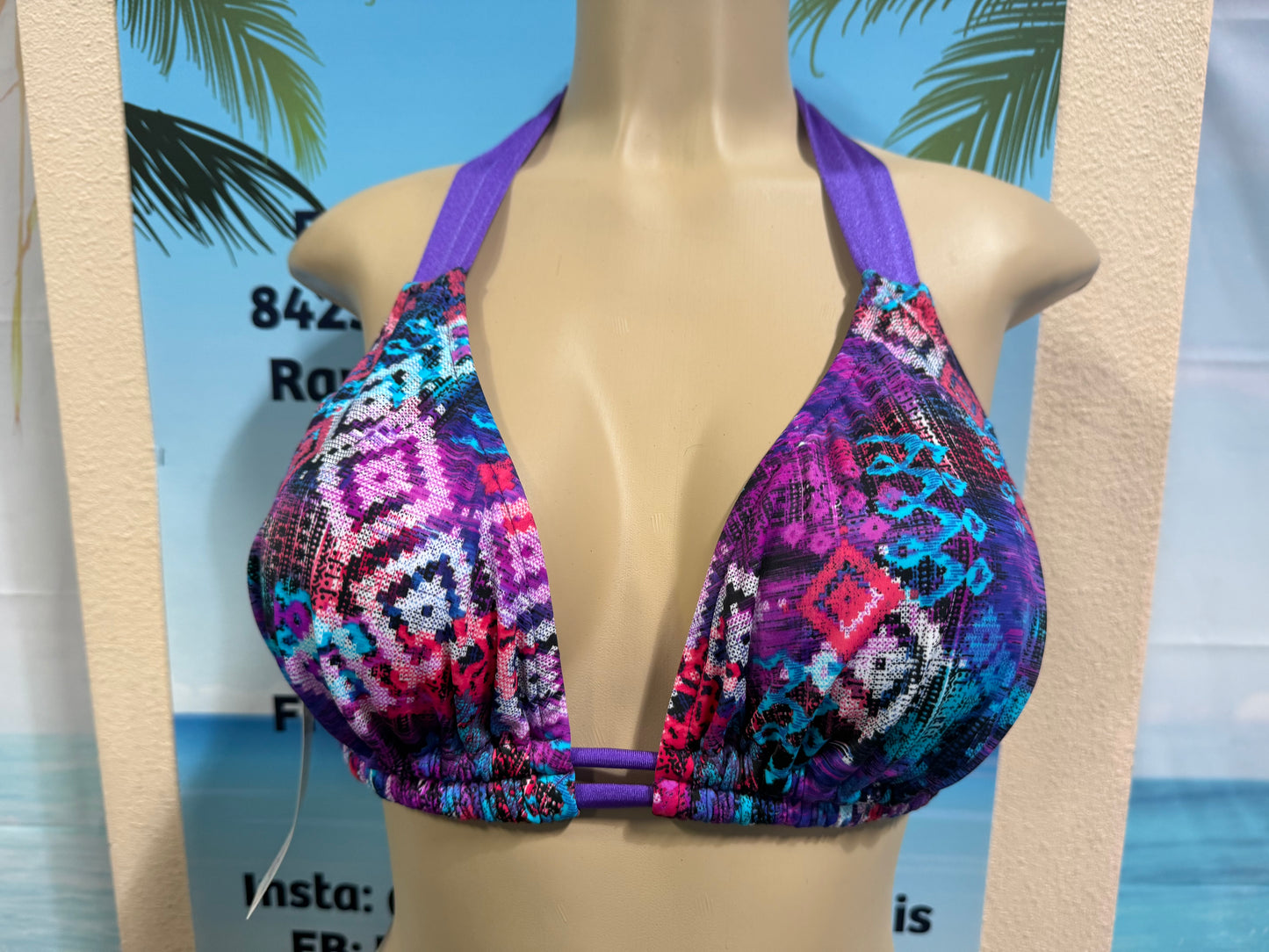 Lola Double String Bikini Top Purple Argyle