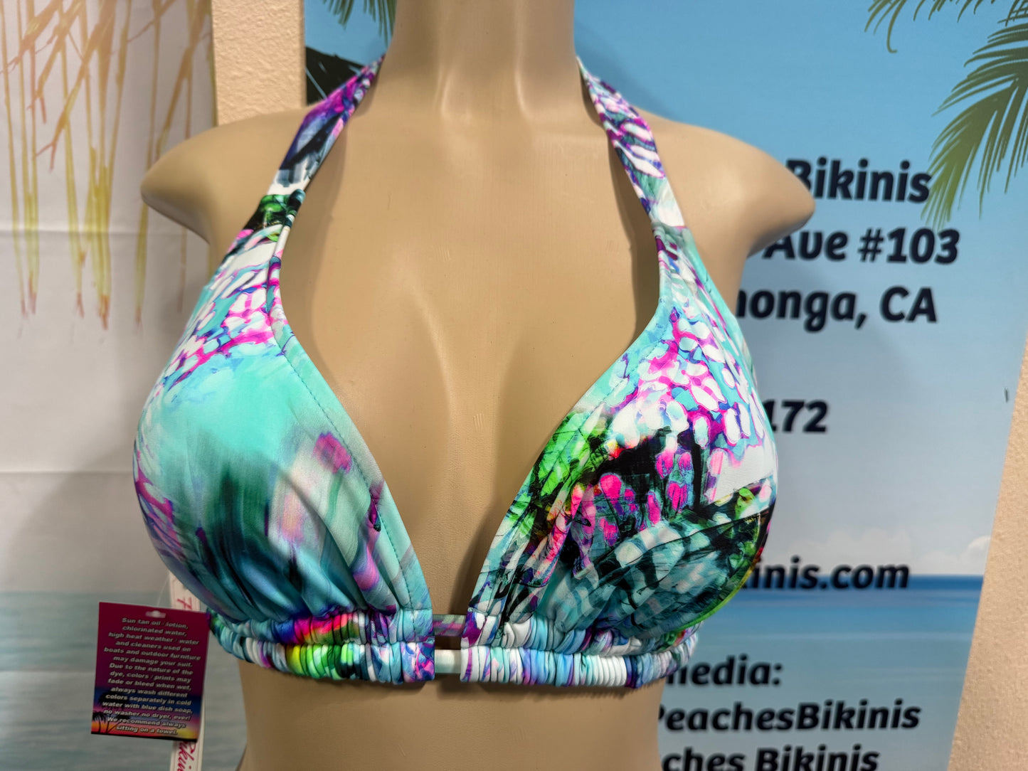Lola Double String Bikini Top Aqua Acid