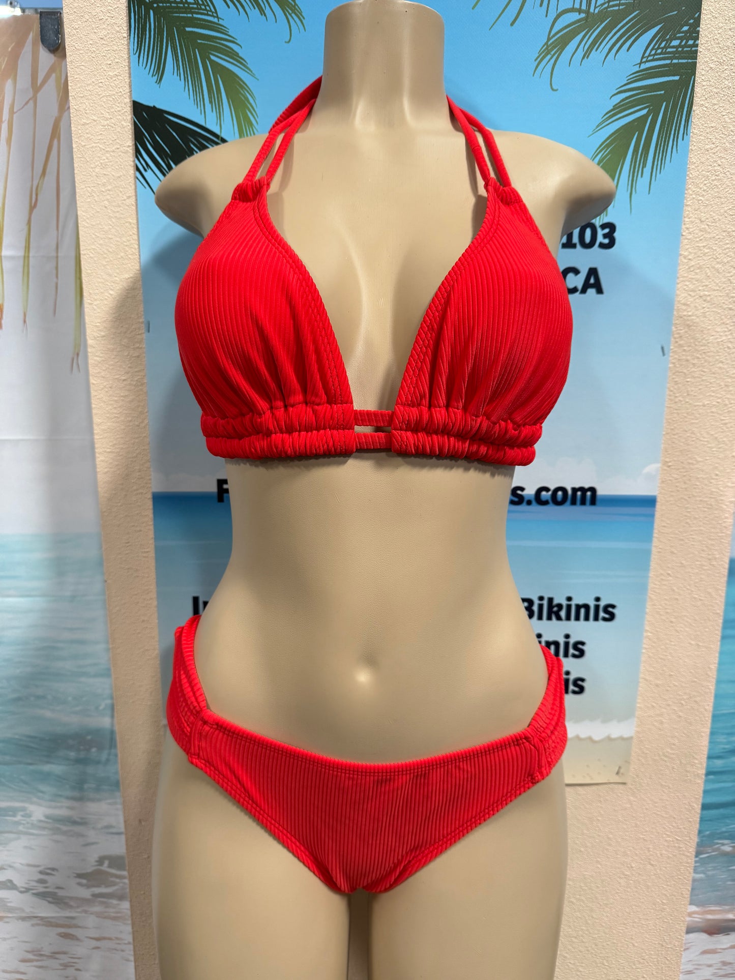 Lolita Double String Top Neon Red Ribbed