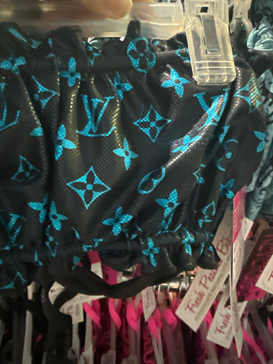 Ella Reversible Ruffle Top Black Turquoise Metallic LV