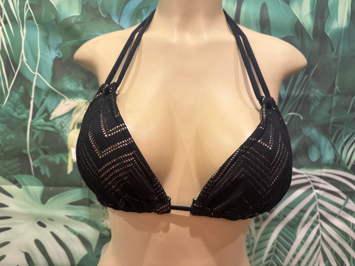 SALE Layla Triangle Top Nude Black Chevron Crochet Net