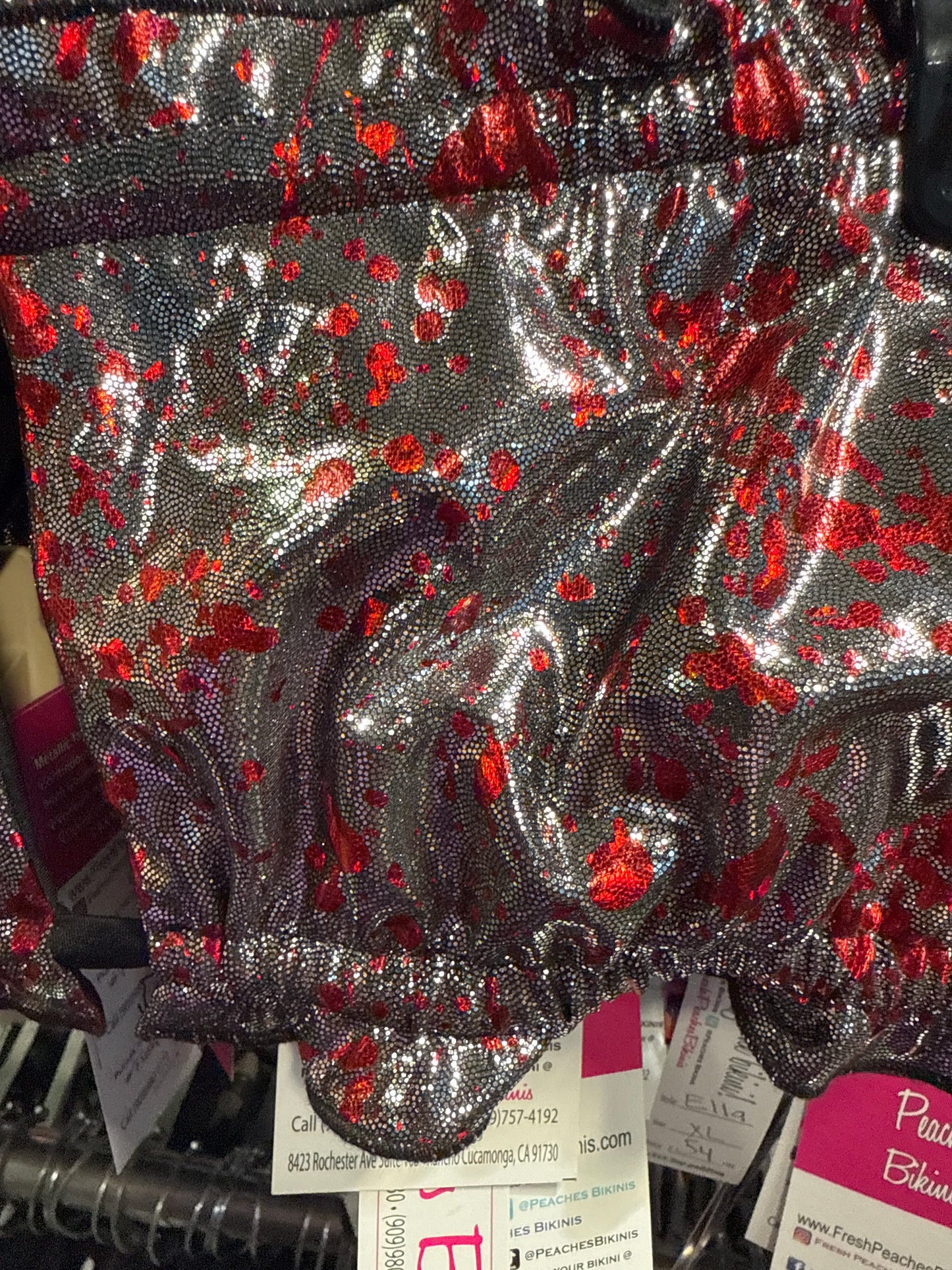 Ella Reversible Ruffle Top Black Red Blood Splatter Metallic