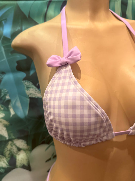 Lyla Triangle Top Purple Cowgirl Gingham with Bows