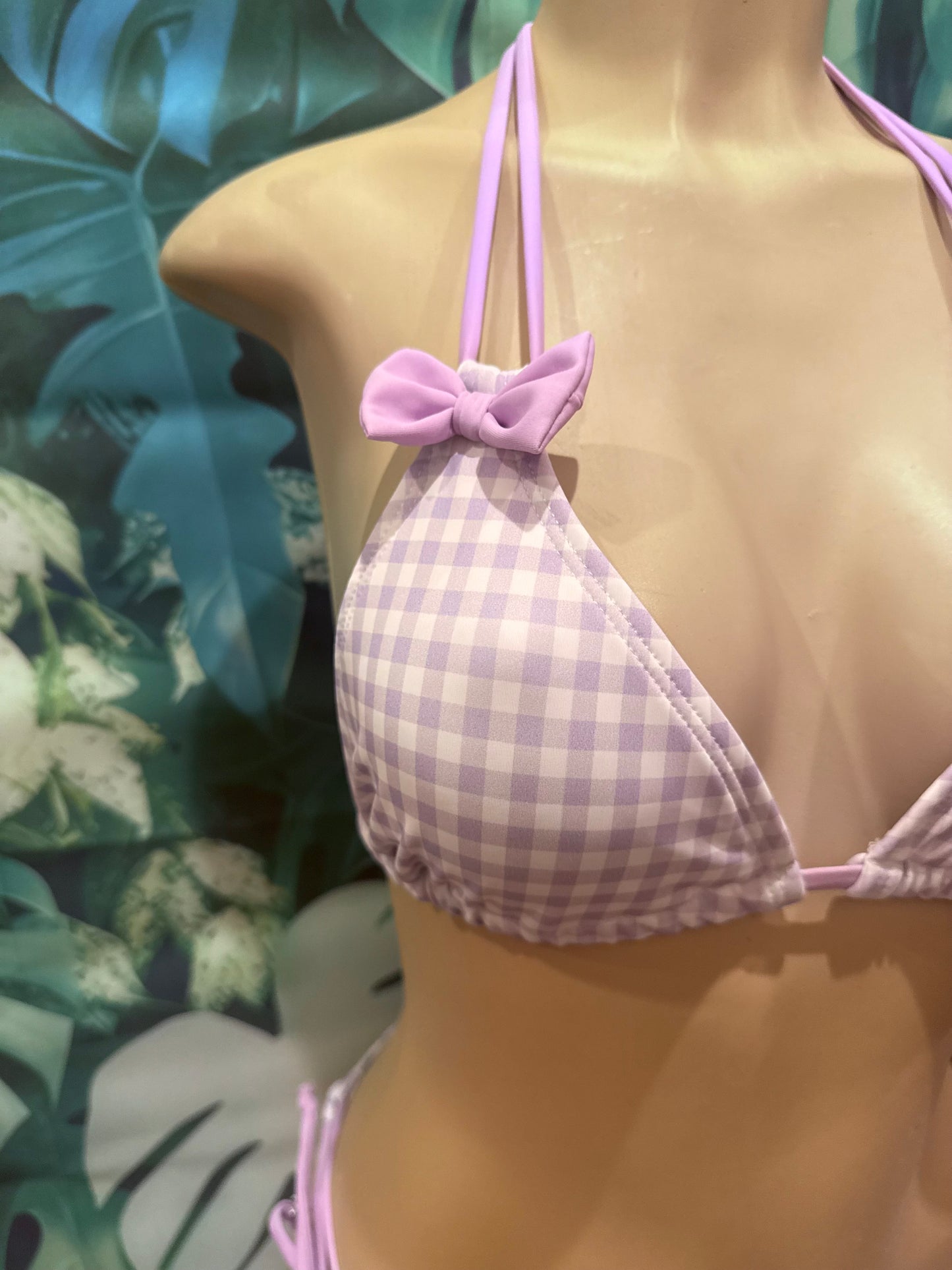Layla Triangle Top Purple Cowgirl Gingham with Bows