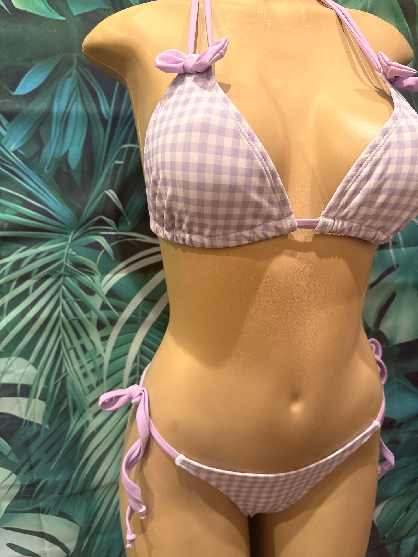 Tulum Thong Bottoms To Tie Purple Cowgirl Gingham with Bow
