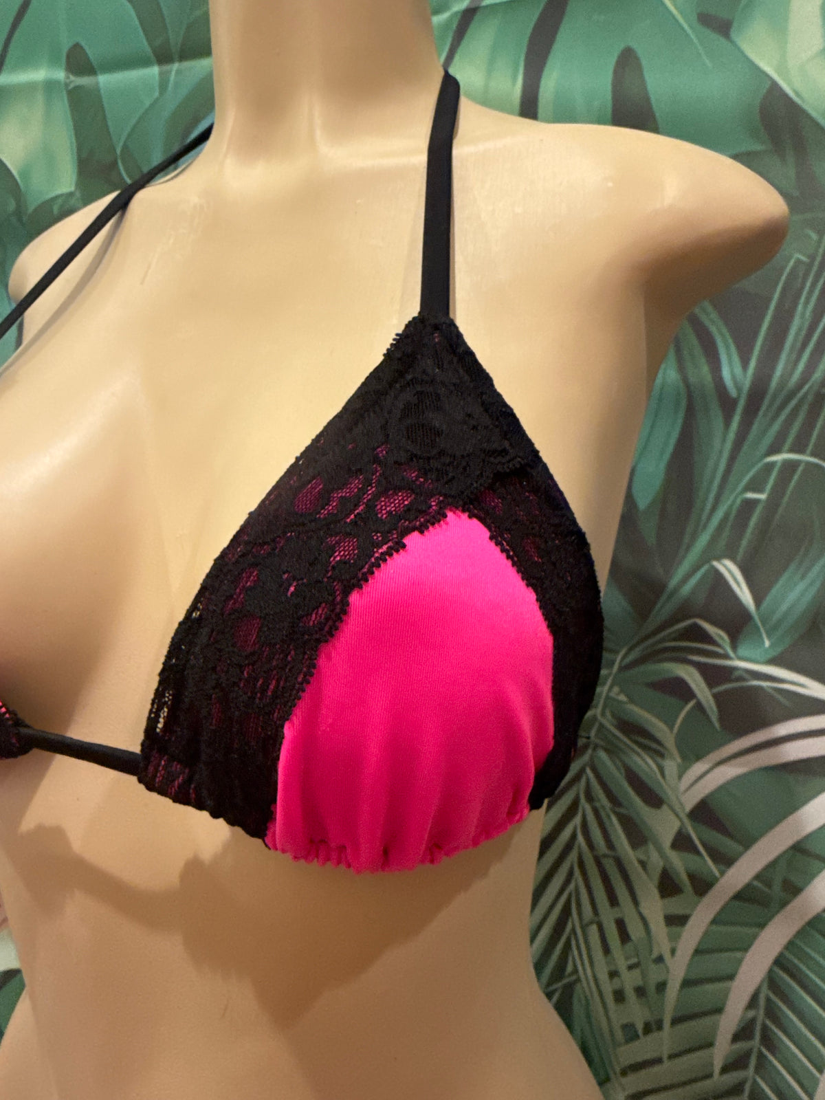SALE Lyla Triangle Top Hot Pink with Black Lace