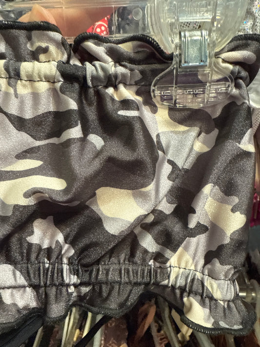 Ella Reversible Ruffle Top Black Grey Camouflage