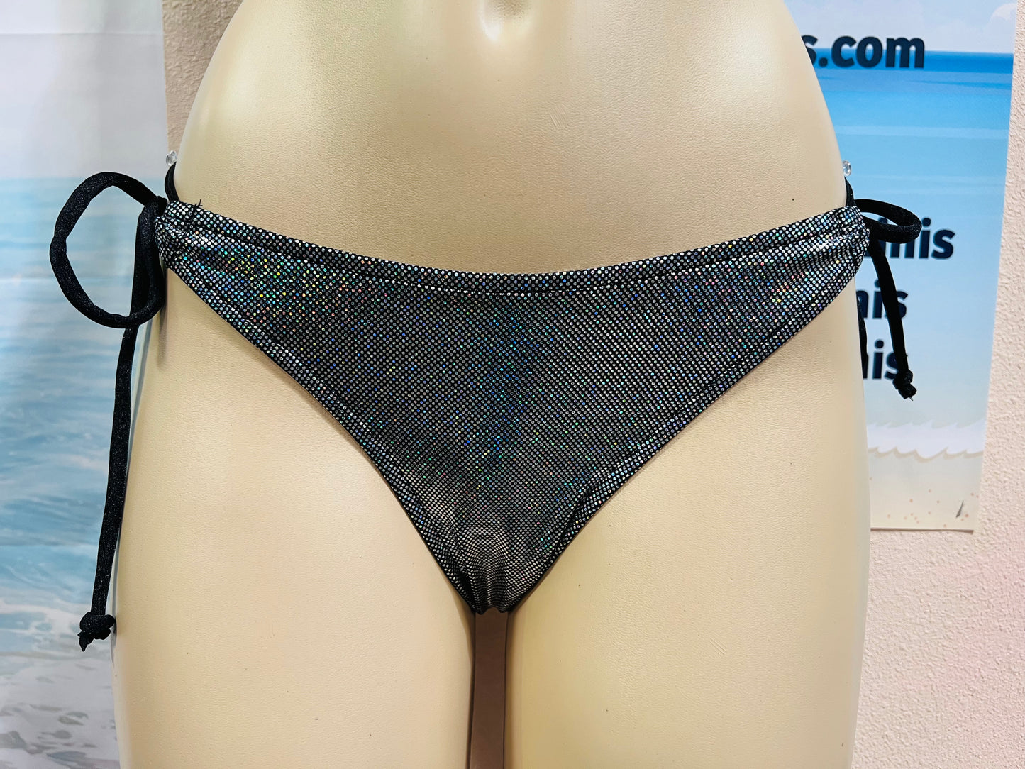 Cabo Tie Side Bottoms Black Rainbow Hologram