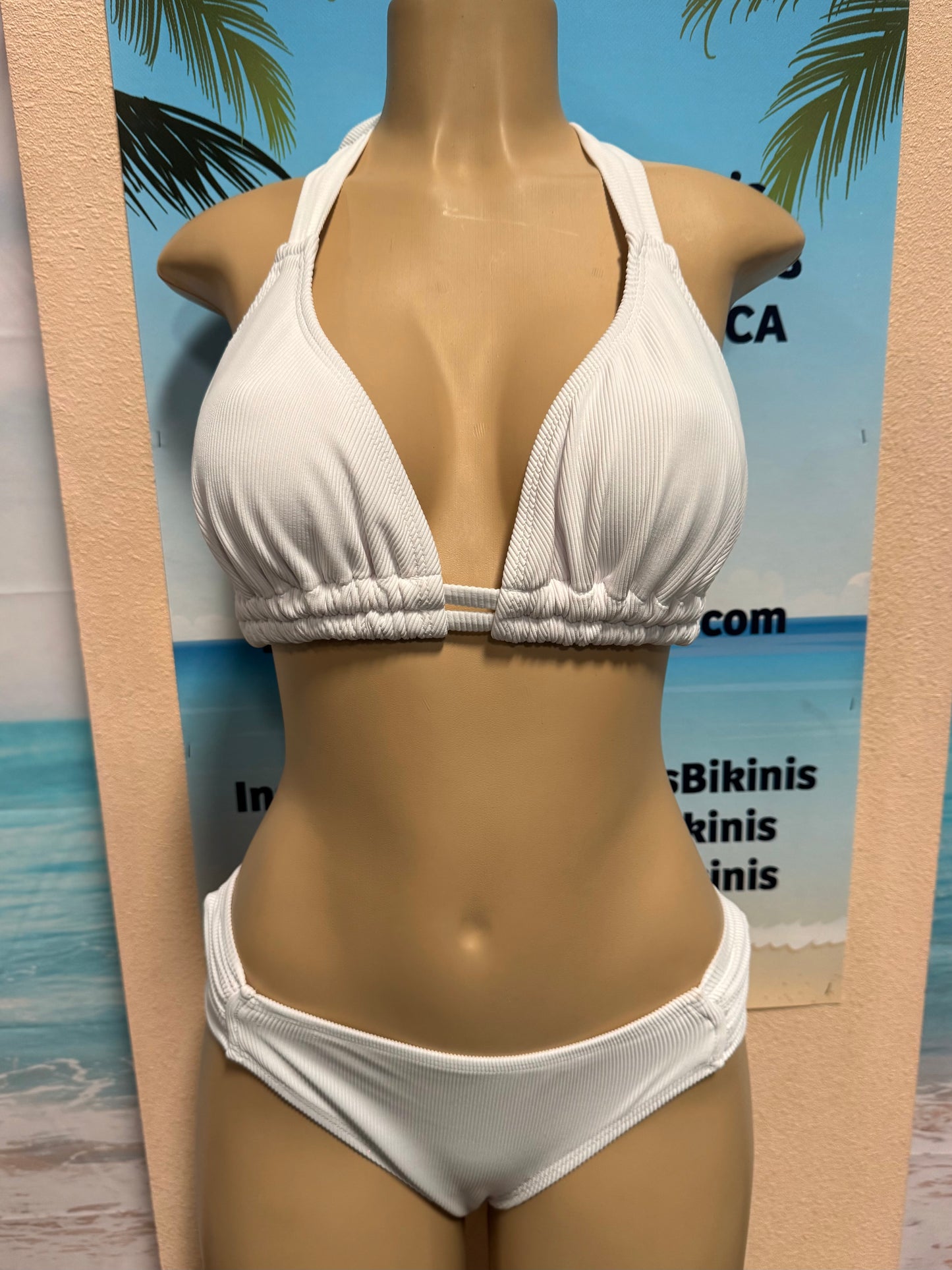 Lola Double String Bikini Top White Ribbed