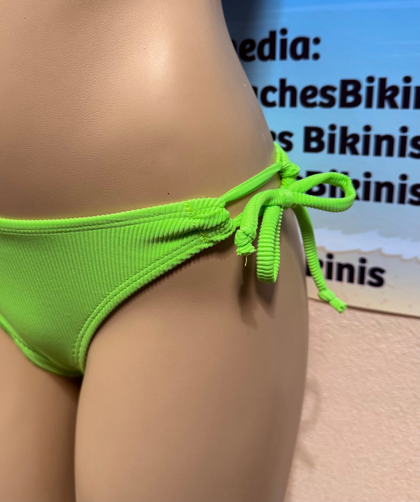 Cabo Tie Side Bottoms Neon Green Ribbed
