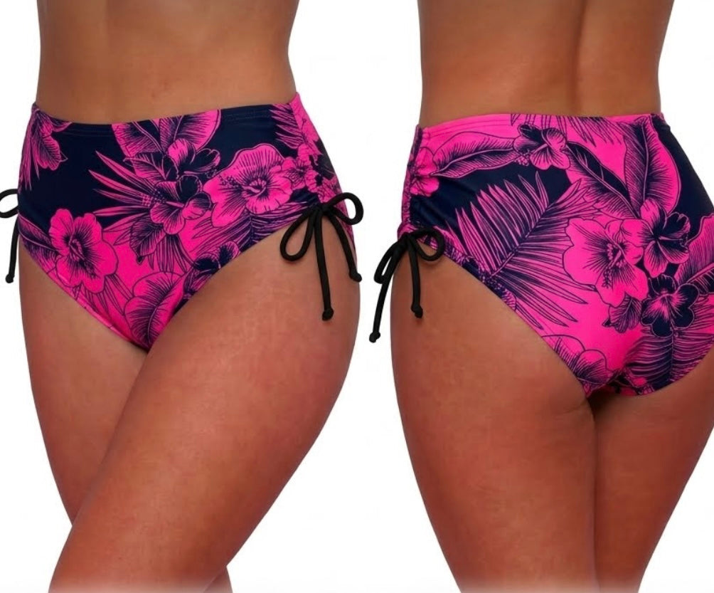 Bermuda Bottoms Pink Black Hibiscus