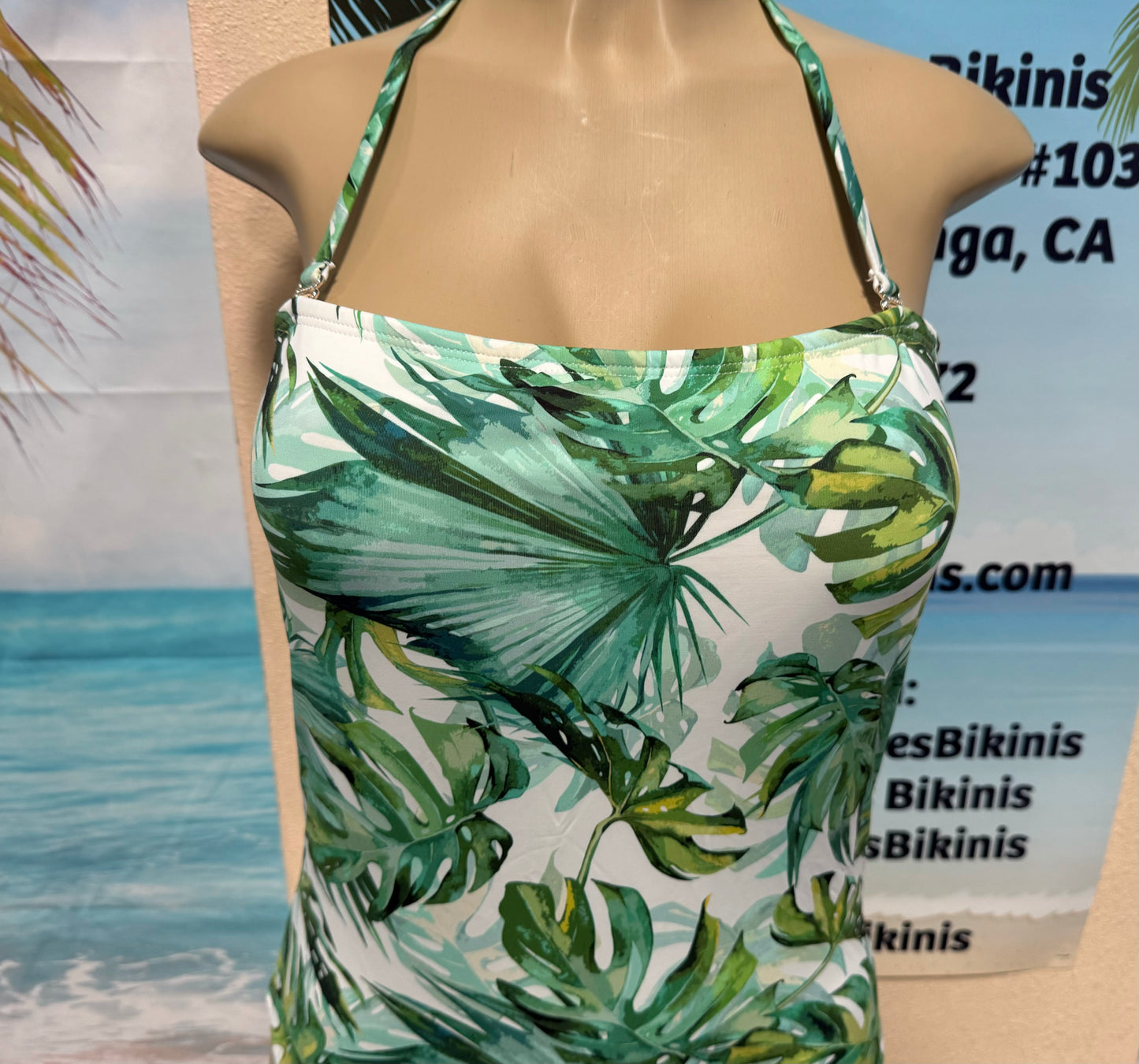 Lesley Strapless One Piece Green Olive Leafy