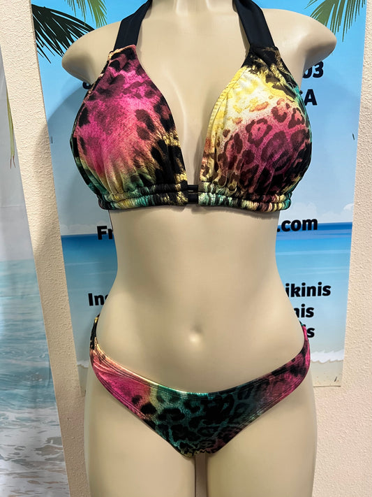 Lola Double String Bikini Top Ombre Cheetah