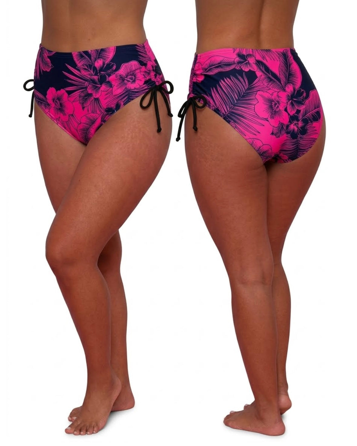 Bermuda Bottoms Pink Black Hibiscus