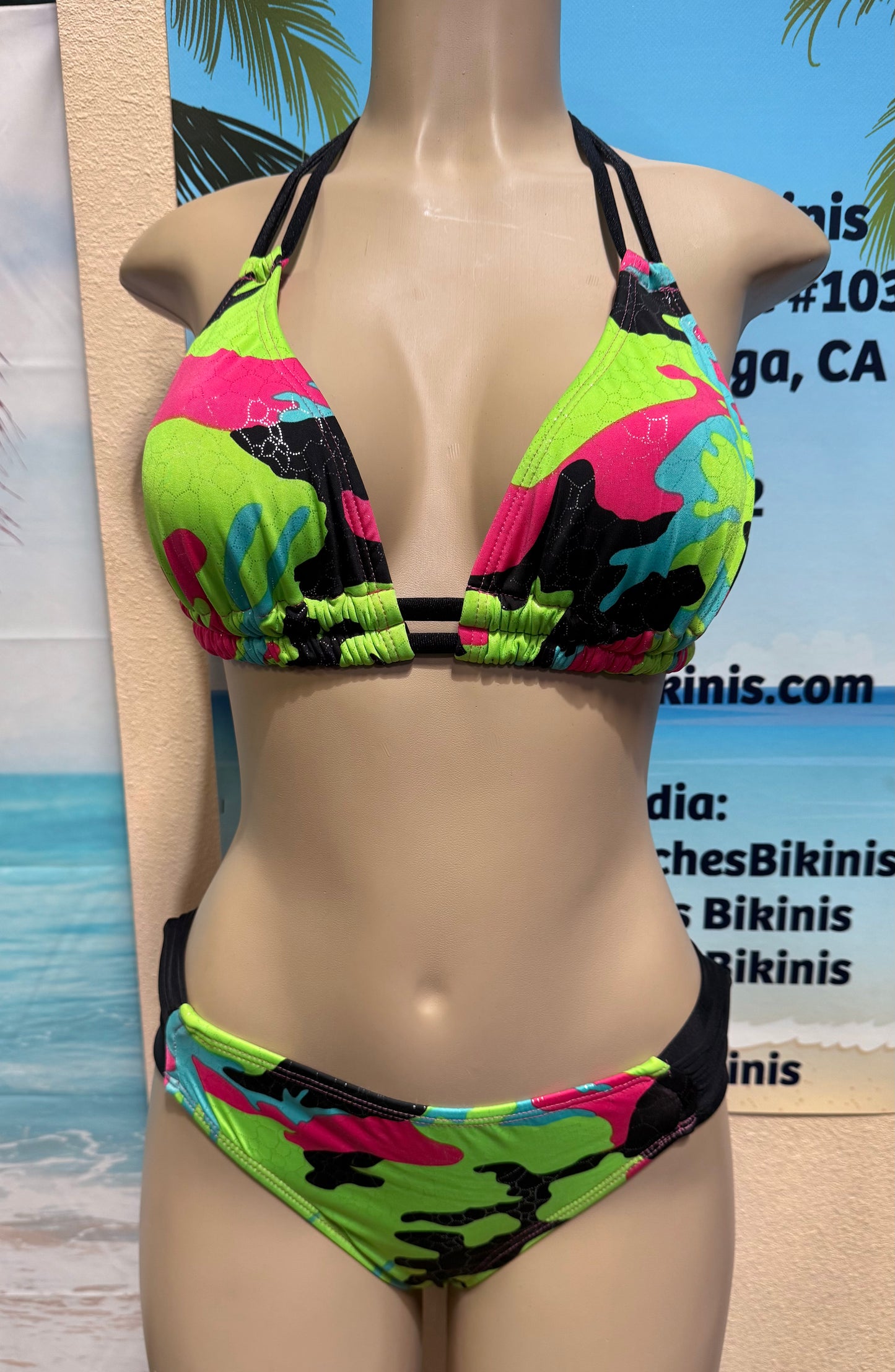 Lolita Double String Top Pink Green Camouflage