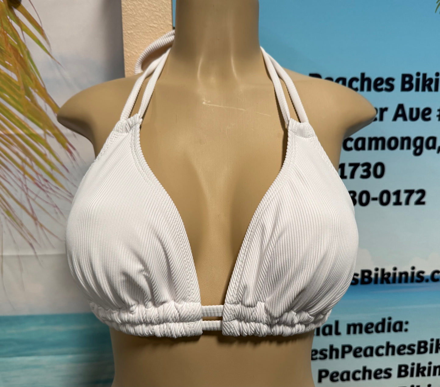Lolita Double String Bikini Top White Ribbed
