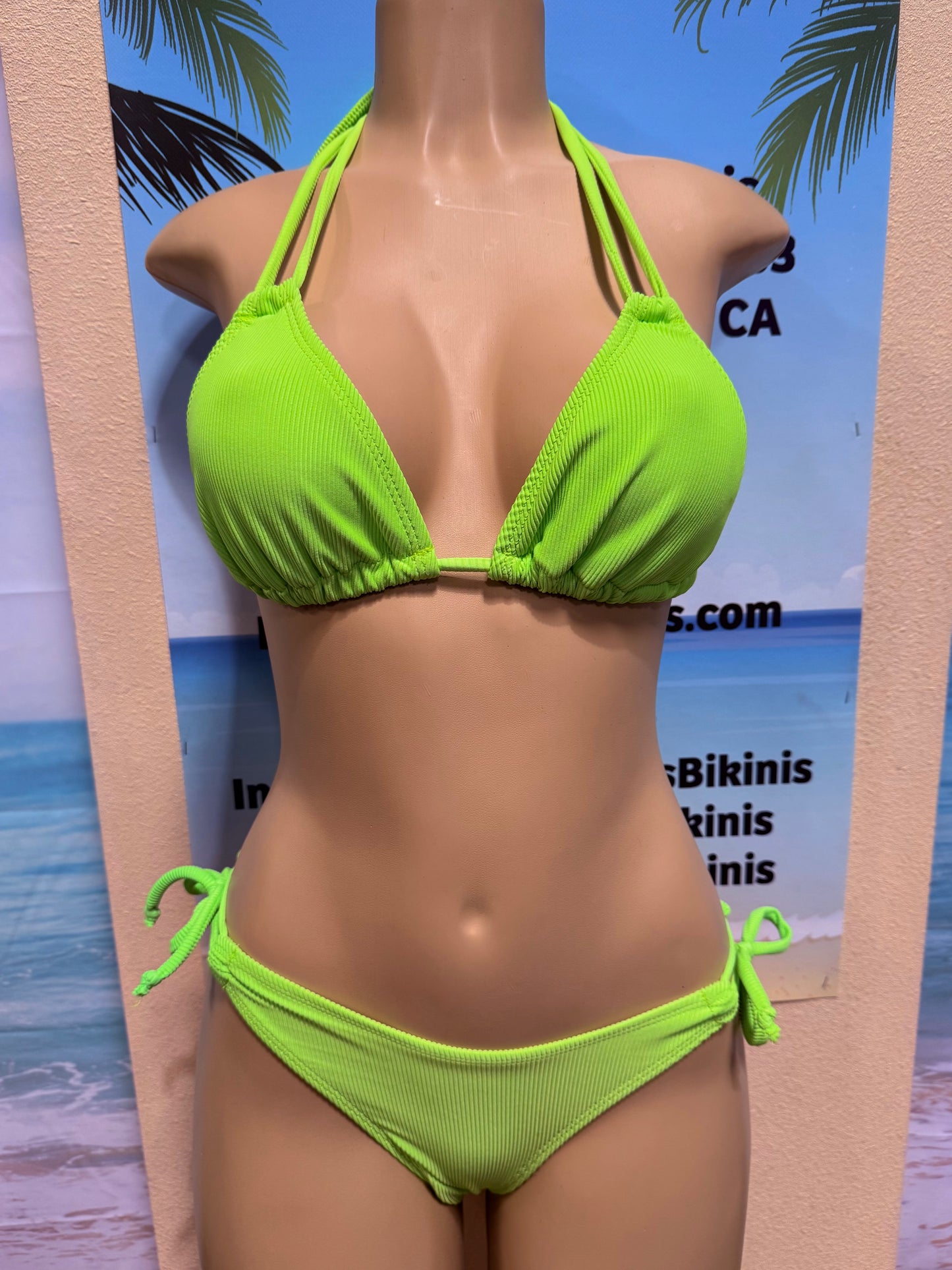 Cabo Tie Side Bottoms Neon Green Ribbed