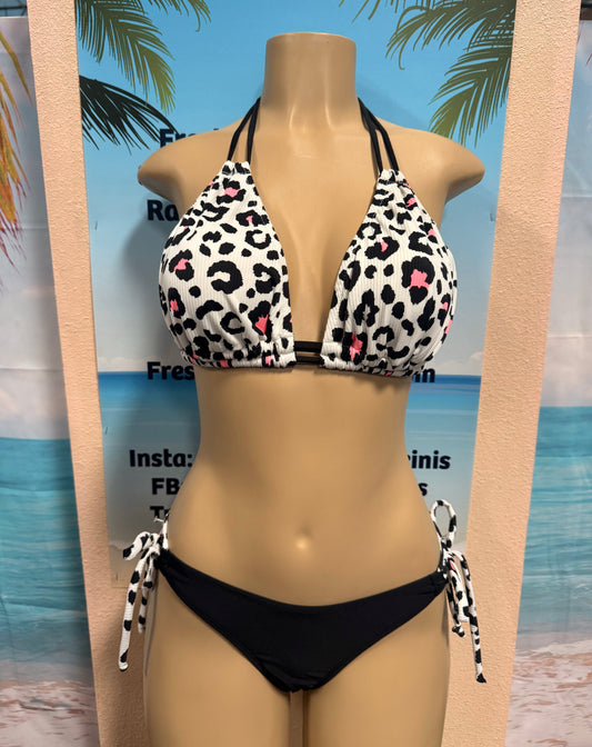 Cabo Tie Side Bottoms White Leopard Ribbed