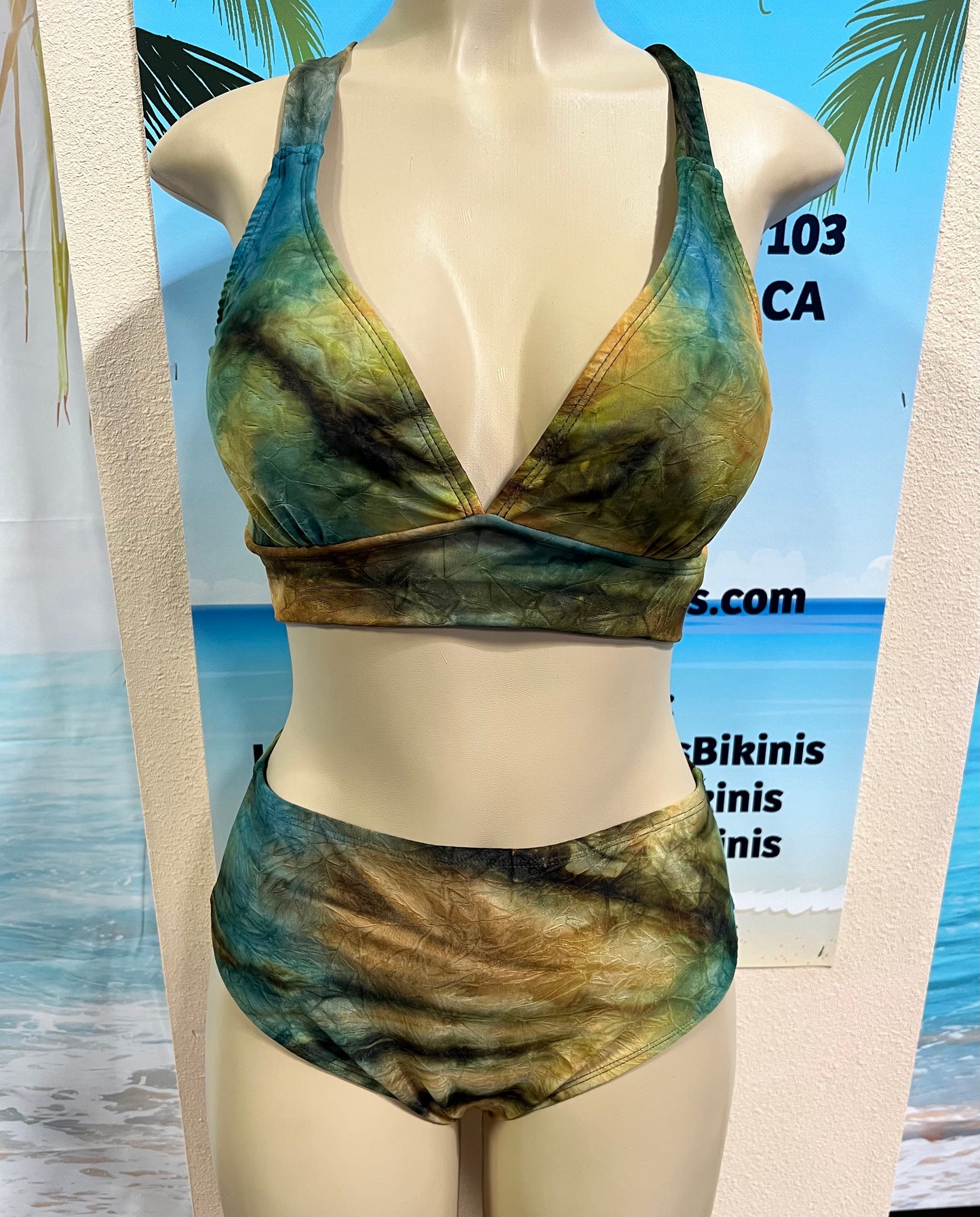 Diva Halter Bikini Top Rootbeer Teal Ombre