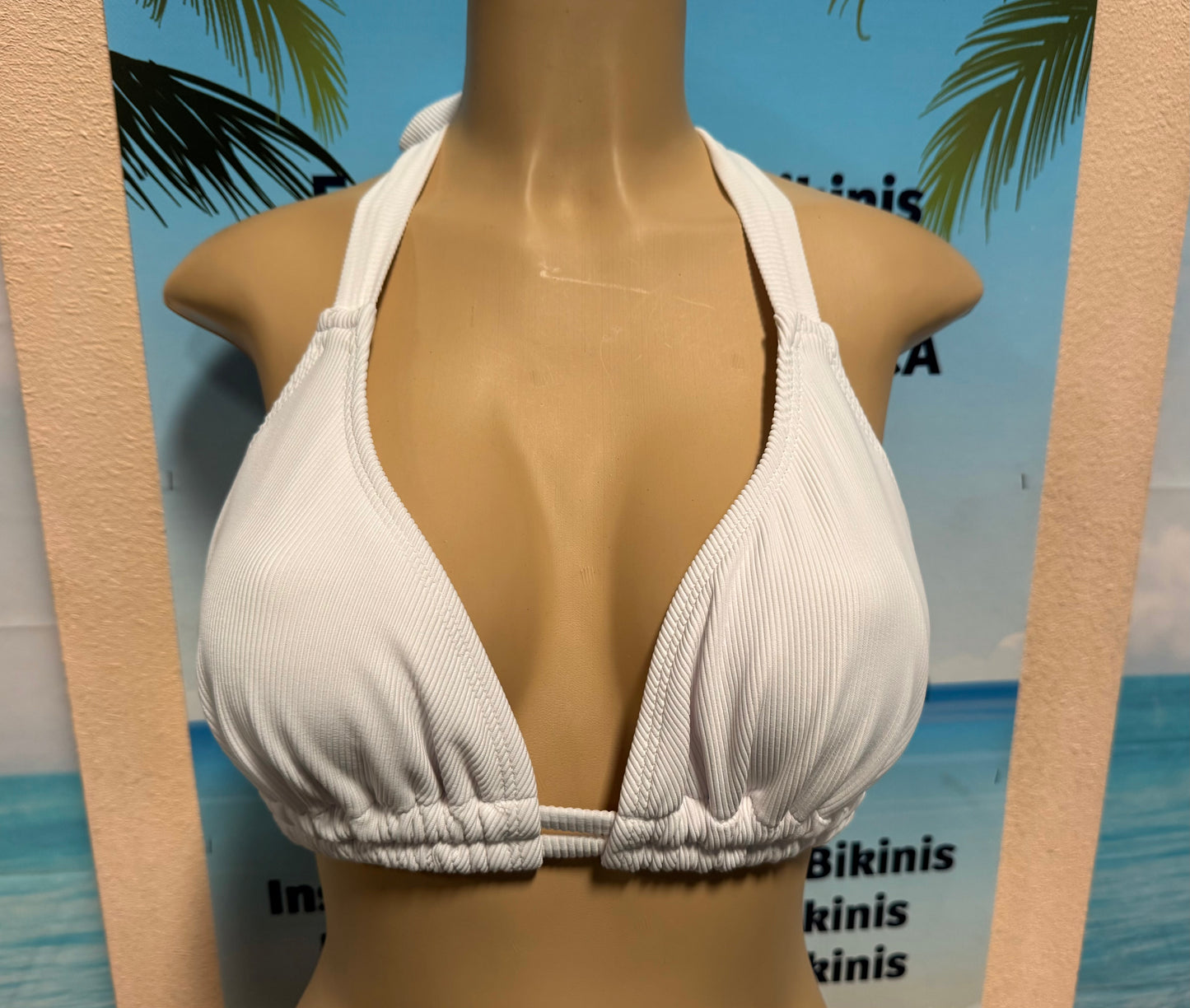 Lola Double String Bikini Top White Ribbed