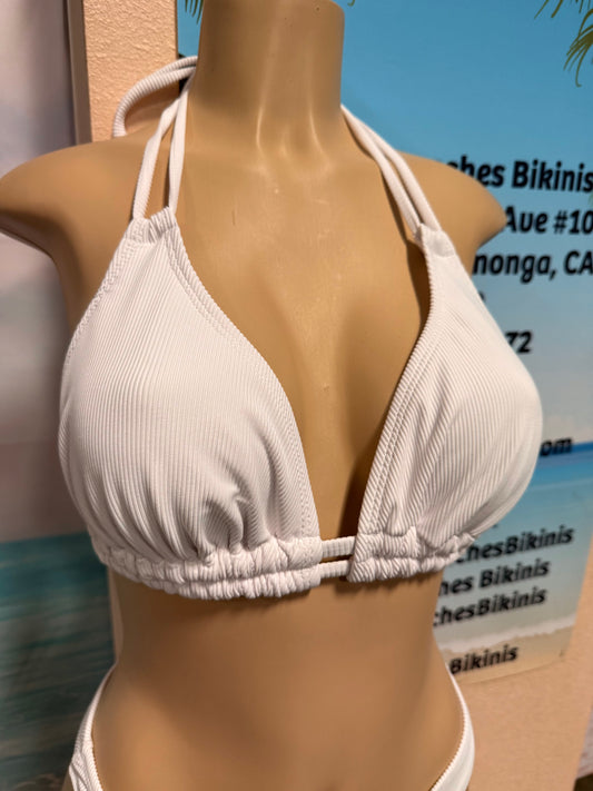 Lolita Double String Bikini Top White Ribbed